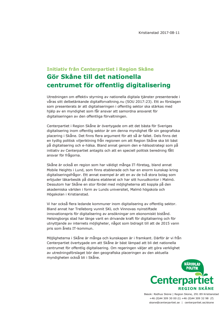 Intiativ - Gör Skåne till det nationella centrumet för offentlig digitalisering