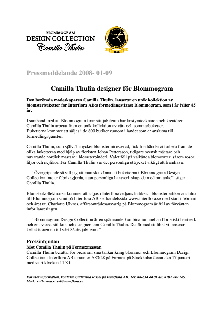 Camilla Thulin designer för Blommogram