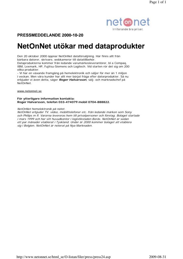 NetOnNet utökar med dataprodukter