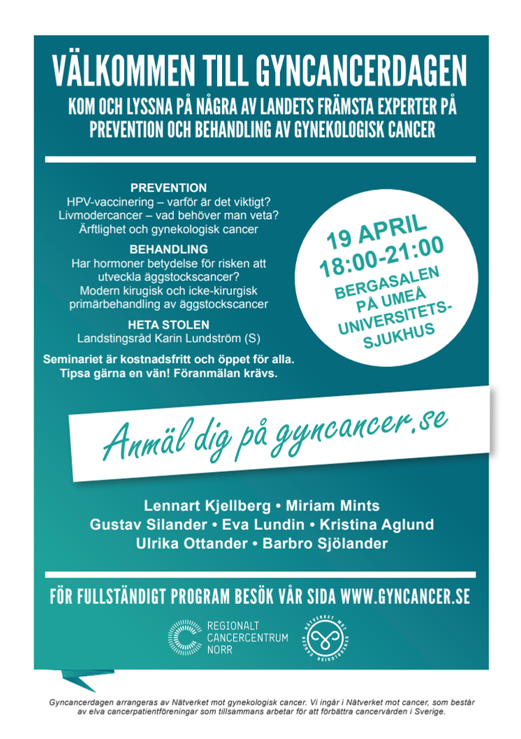 Gyncancerdagen 19 april 2016 i Umeå