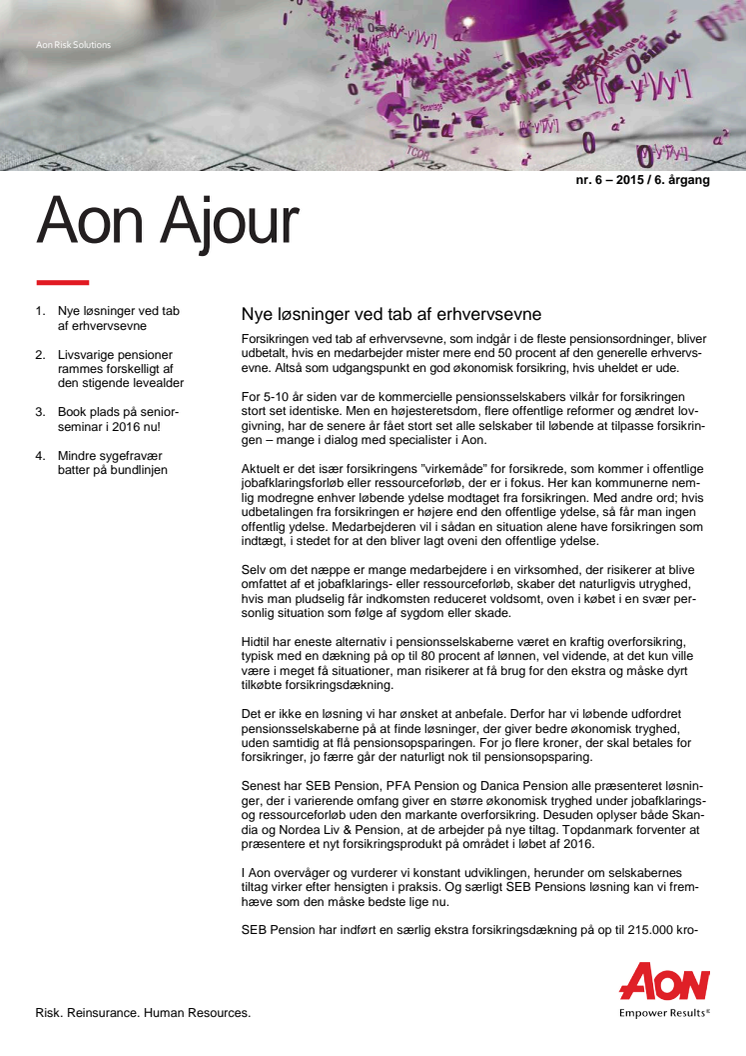 Aon Ajour 6-2015: Nye løsninger ved tab af erhvervsevne