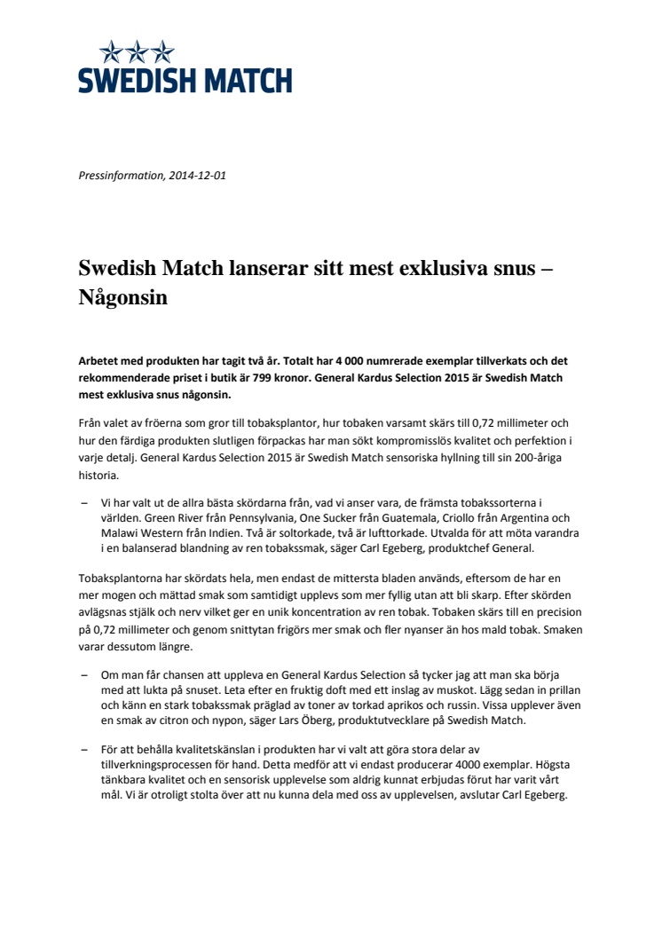 Swedish Match lanserar sitt mest exklusiva snus – Någonsin