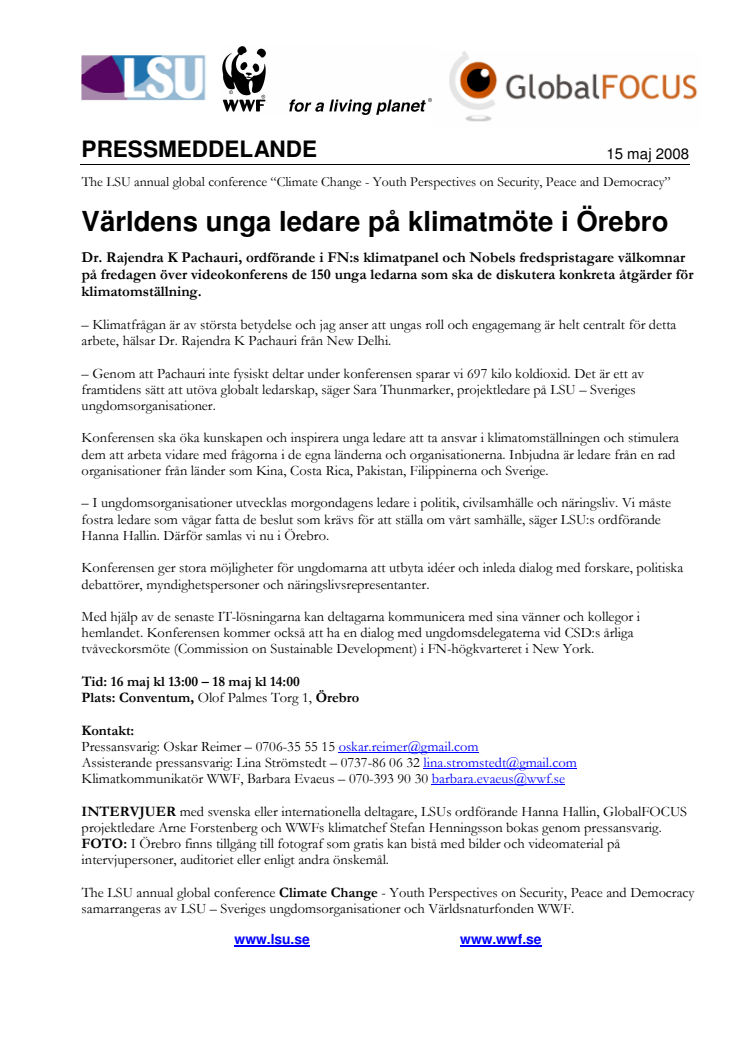Världens unga ledare på klimatmöte i Örebro