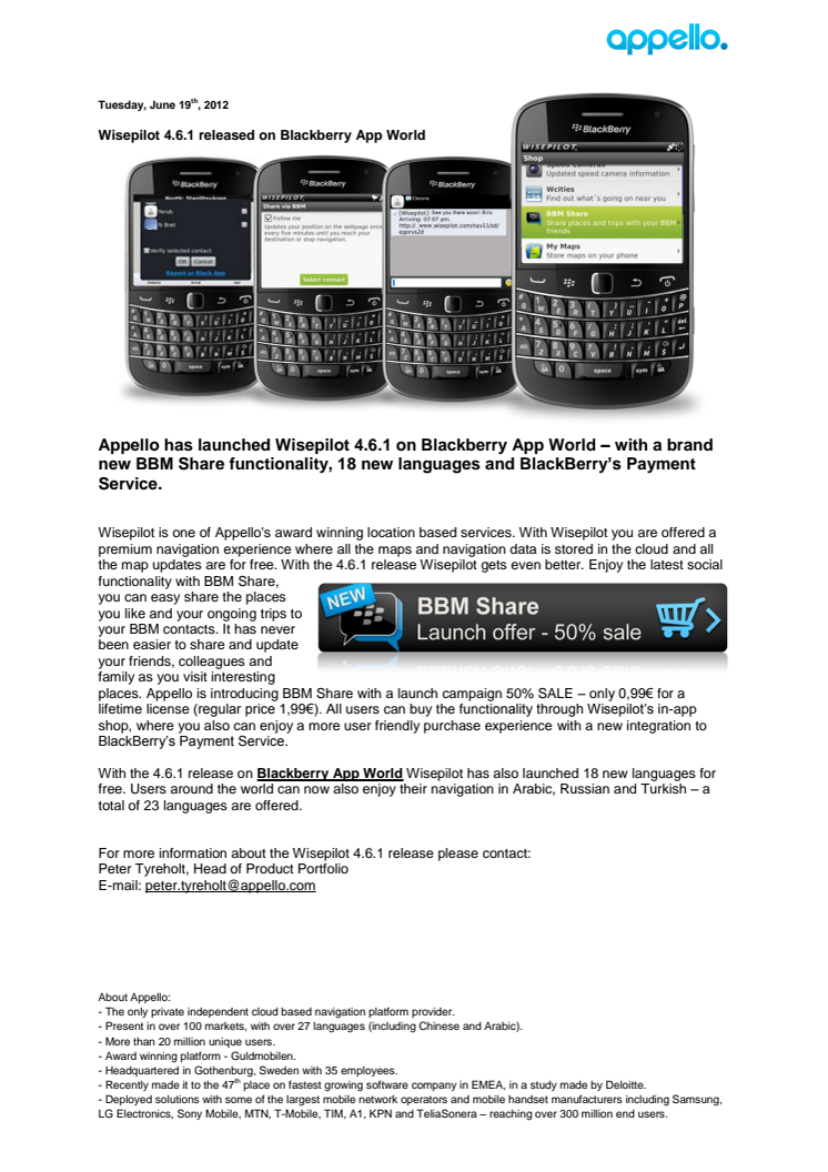 Wisepilot 4.6.1 released on Blackberry App World