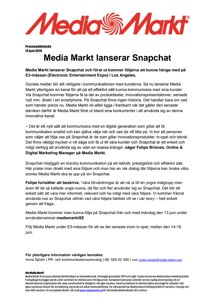 Media Markt lanserar Snapchat