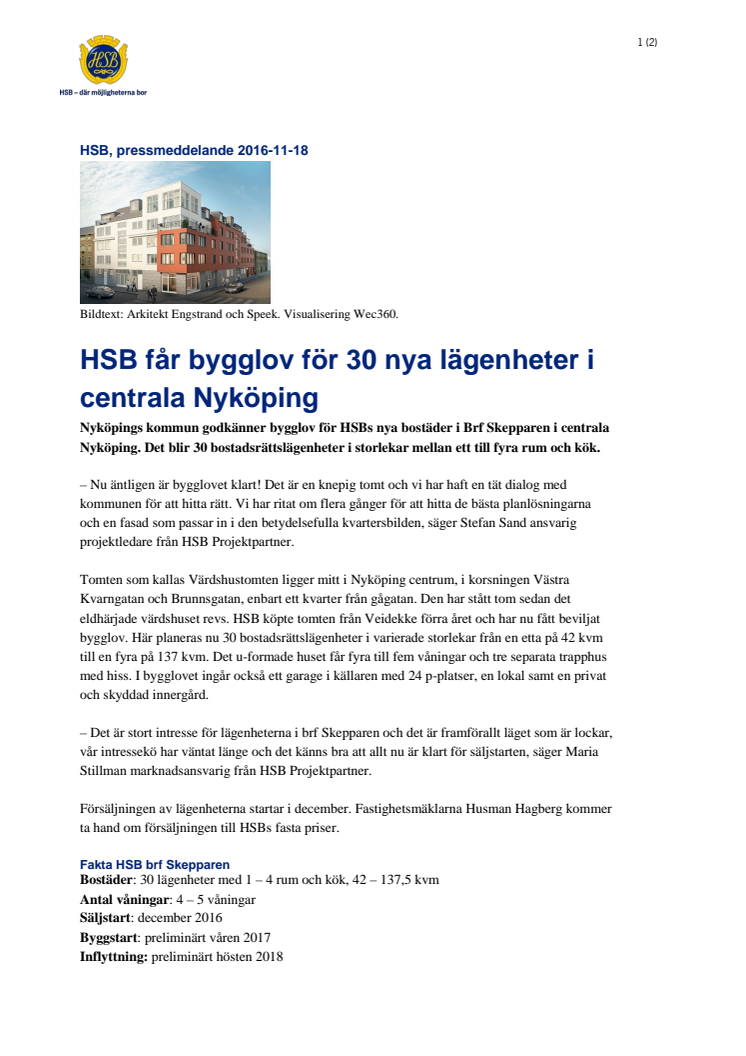 HSB får bygglov i centrala Nyköping