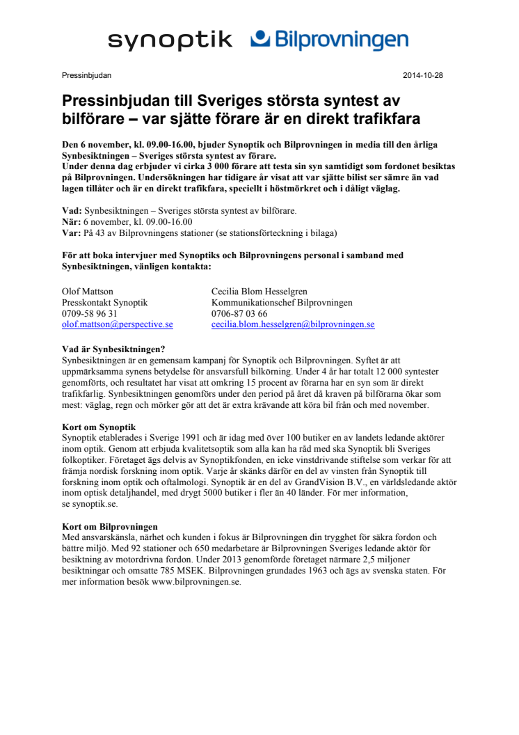 Pressinbjudan till Sveriges största syntest av bilförare – var sjätte förare är en direkt trafikfara