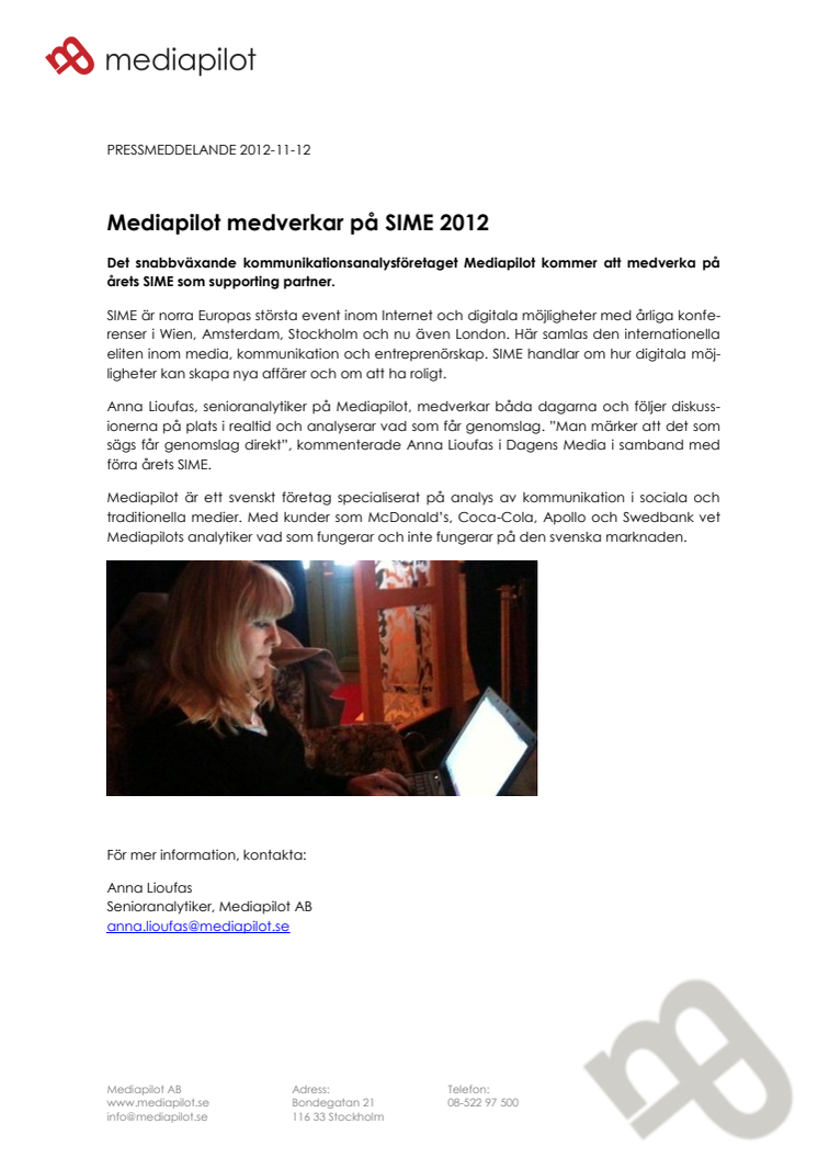 Mediapilot medverkar på SIME 2012
