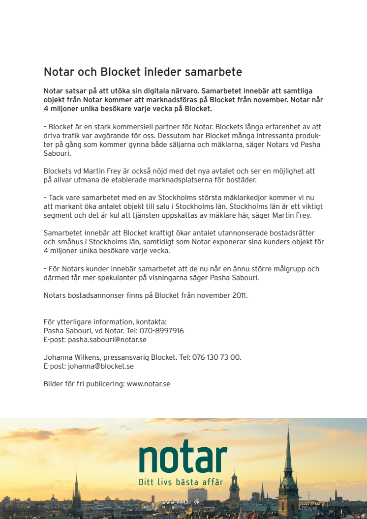 Notar och Blocket inleder samarbete
