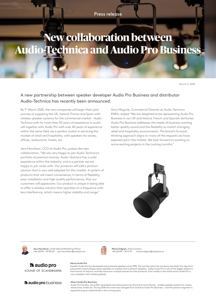 New collaboration between Audio-Technica and Audio Pro Business