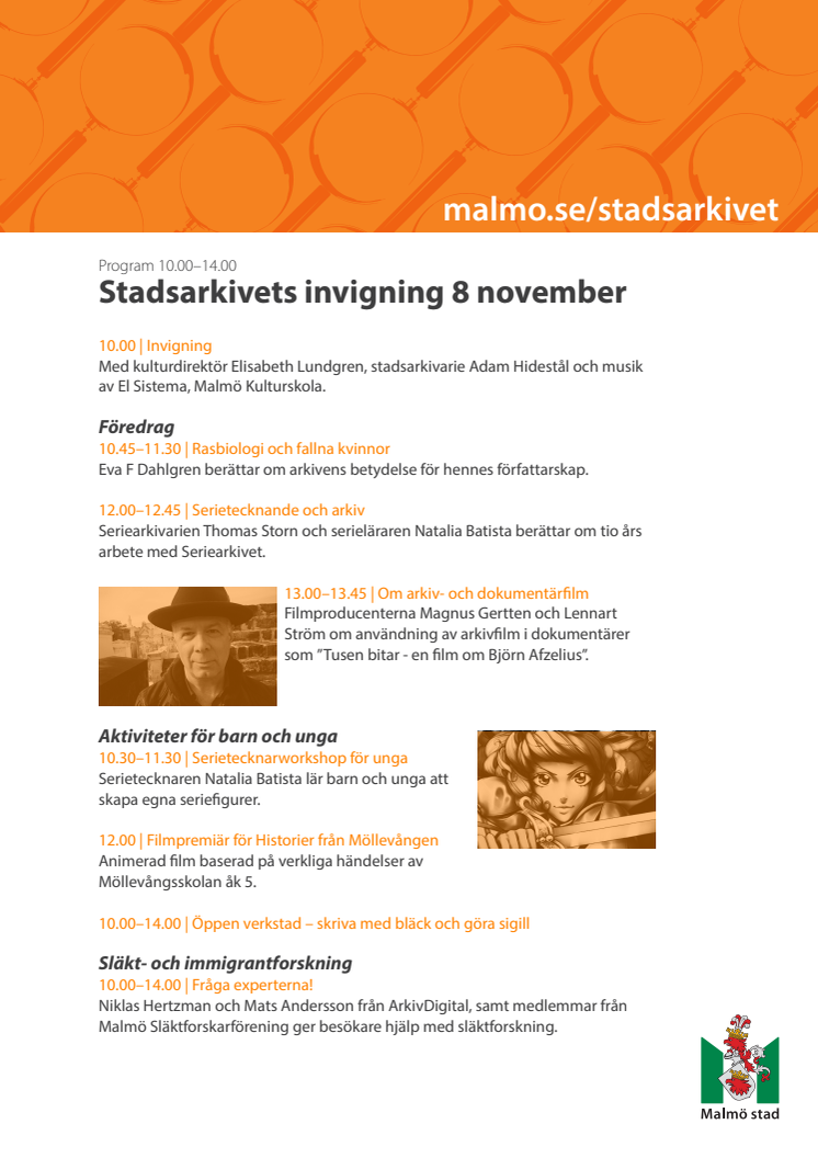 Program för Stadsarkivets invigning 8 november 2014