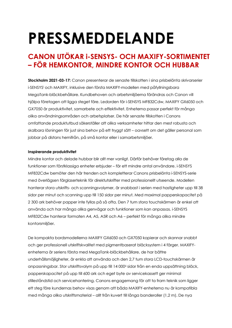 Pressmeddelande Canon 17 april 2021 i-SENSYS MF832Cdw och MAXIFY GX6050_GX7050.pdf