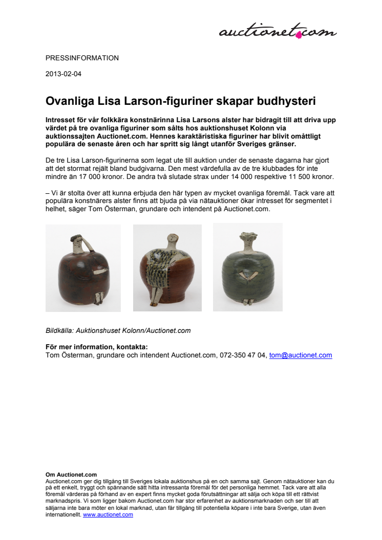 Ovanliga Lisa Larson-figuriner skapar budhysteri