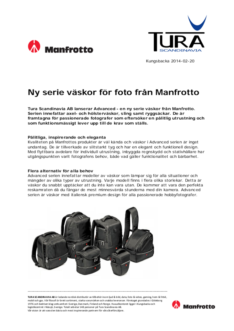 Ny serie väskor för foto från Manfrotto