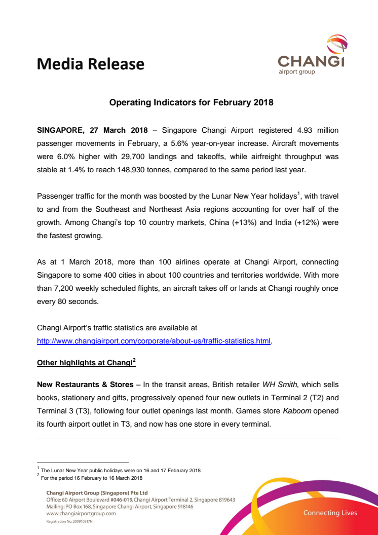 Operating Indicators for February 2018