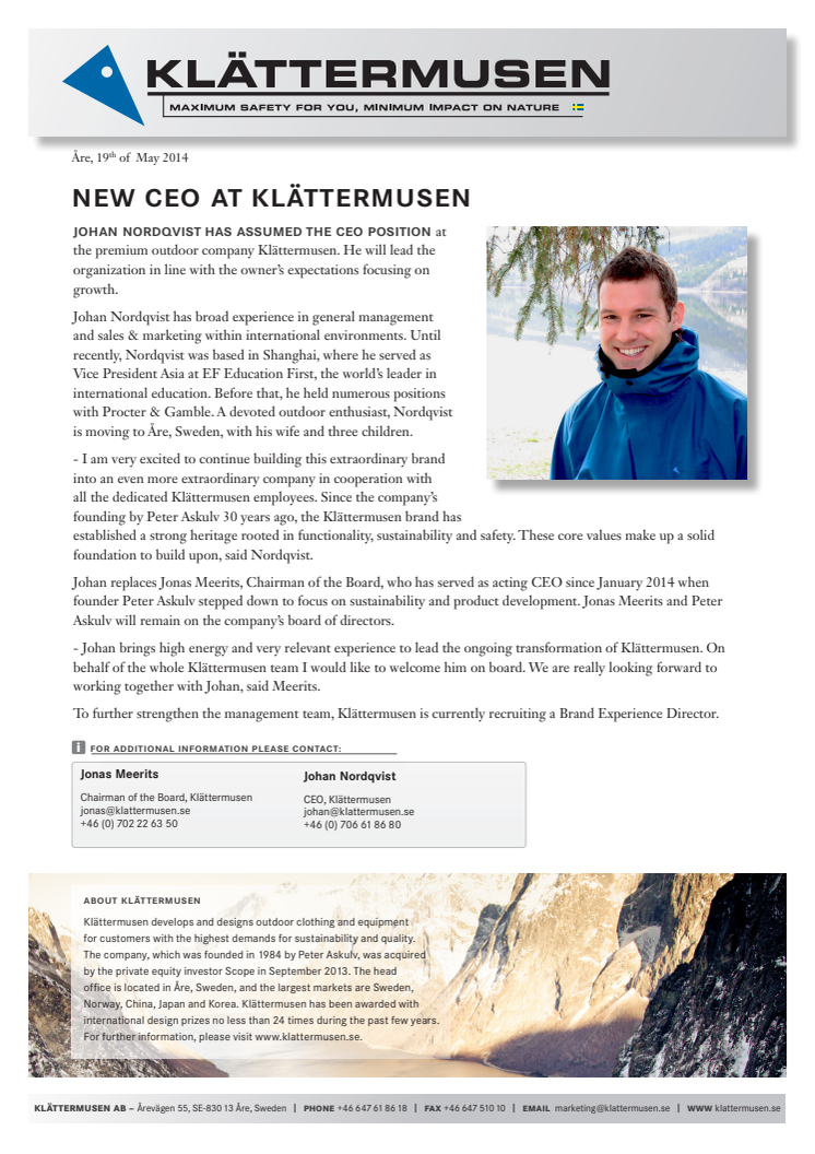 New CEO at Klättermusen