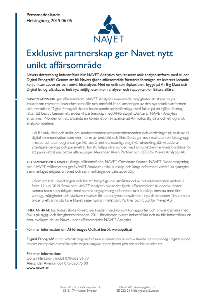 Exklusivt partnerskap ger Navet nytt unikt affärsområde 