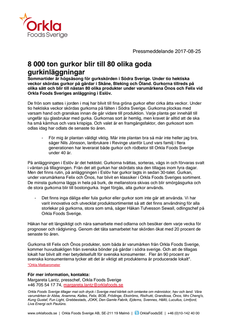 8 000 ton gurkor blir till 80 olika goda gurkinläggningar