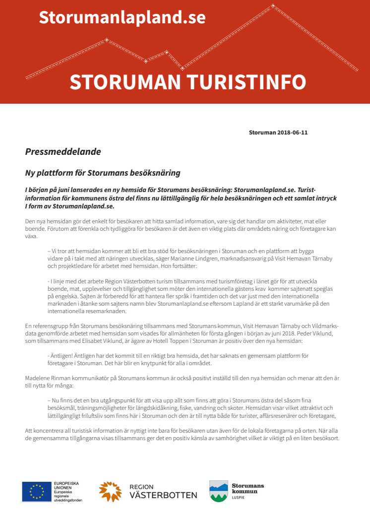 Ny plattform för Storumans besöksnäring