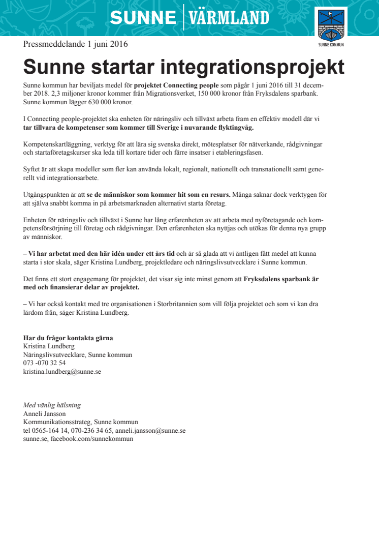 Sunne startar integrationsprojekt
