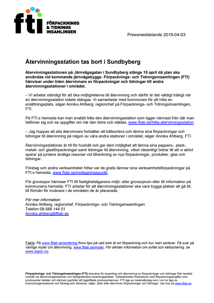 Återvinningsstation tas bort i Sundbyberg