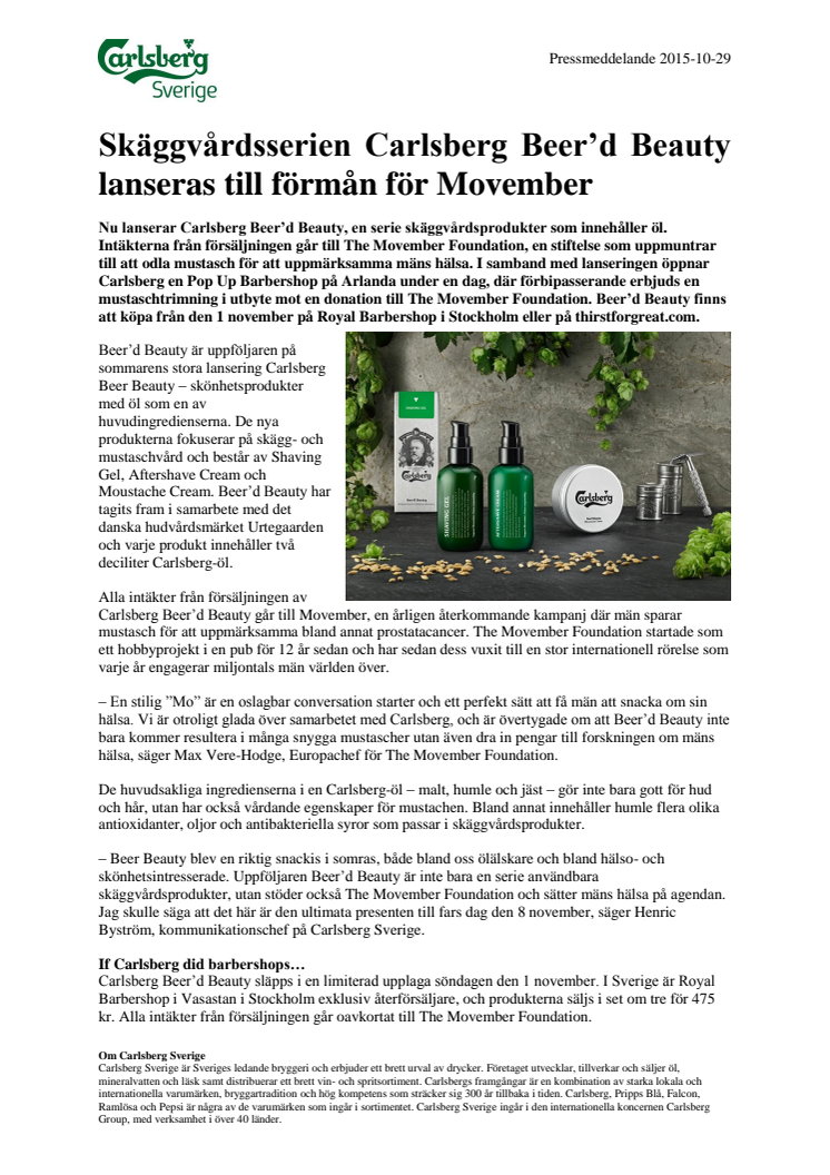 Skäggvårdsserien Carlsberg Beer’d Beauty lanseras till förmån för Movember