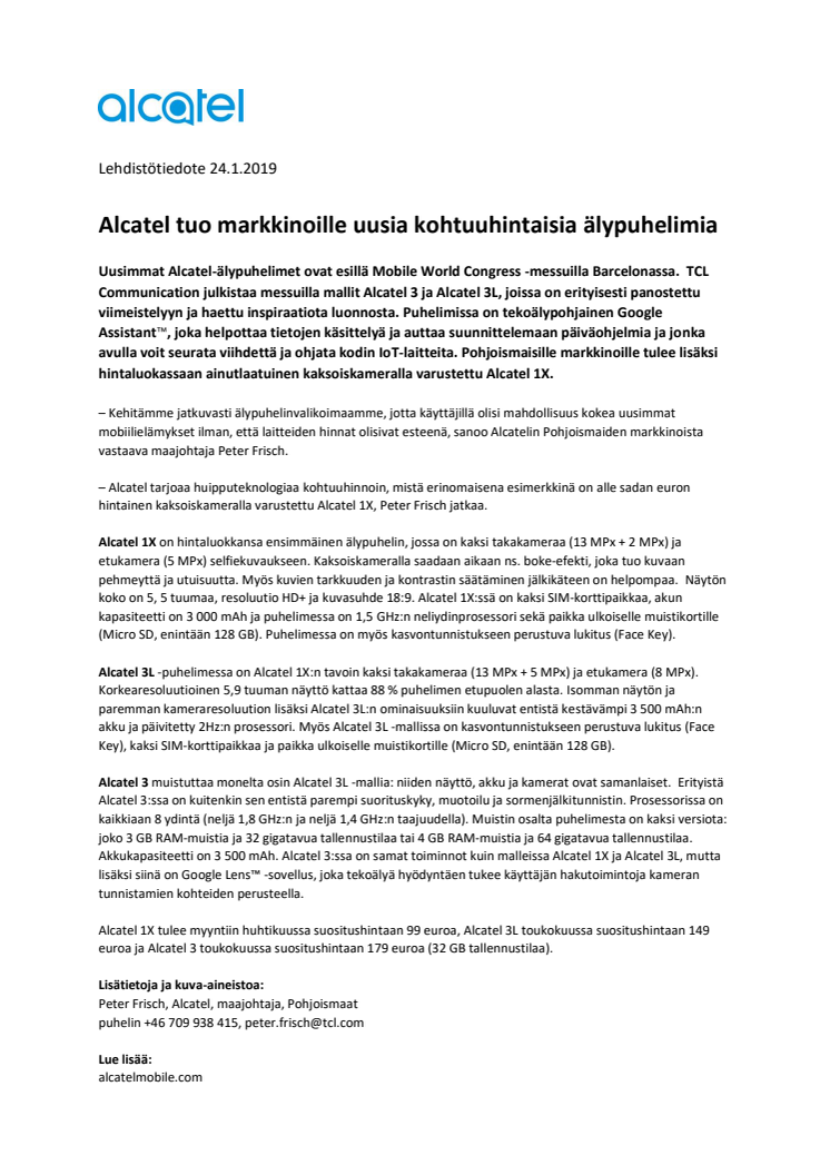 Alcatel tuo markkinoille uusia kohtuuhintaisia älypuhelimia