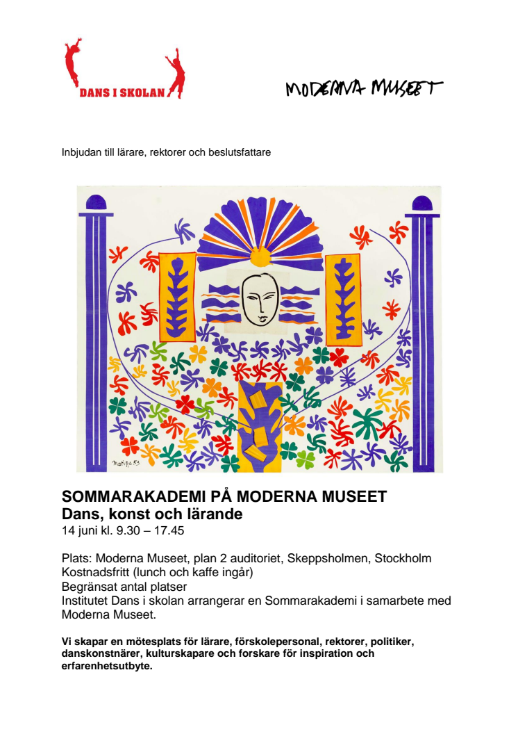 Sommarakademi 2018 "Dans, konst och lärande" på Moderna Museet