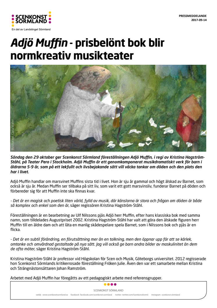 Adjö Muffin - prisbelönt bok blir normkreativ musikteater