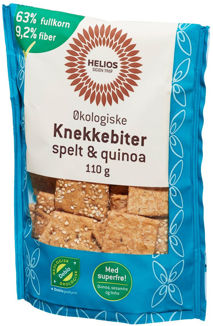 Helios knekkebiter med spelt og quinoa økologisk 110 g skrått