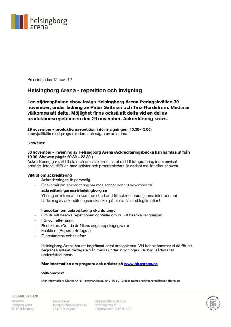 Helsingborg Arena - repetition och invigning