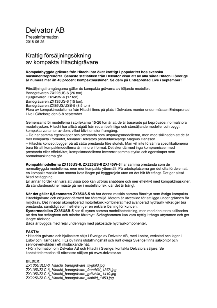 Kraftig försäljningsökning av kompakta Hitachigrävare