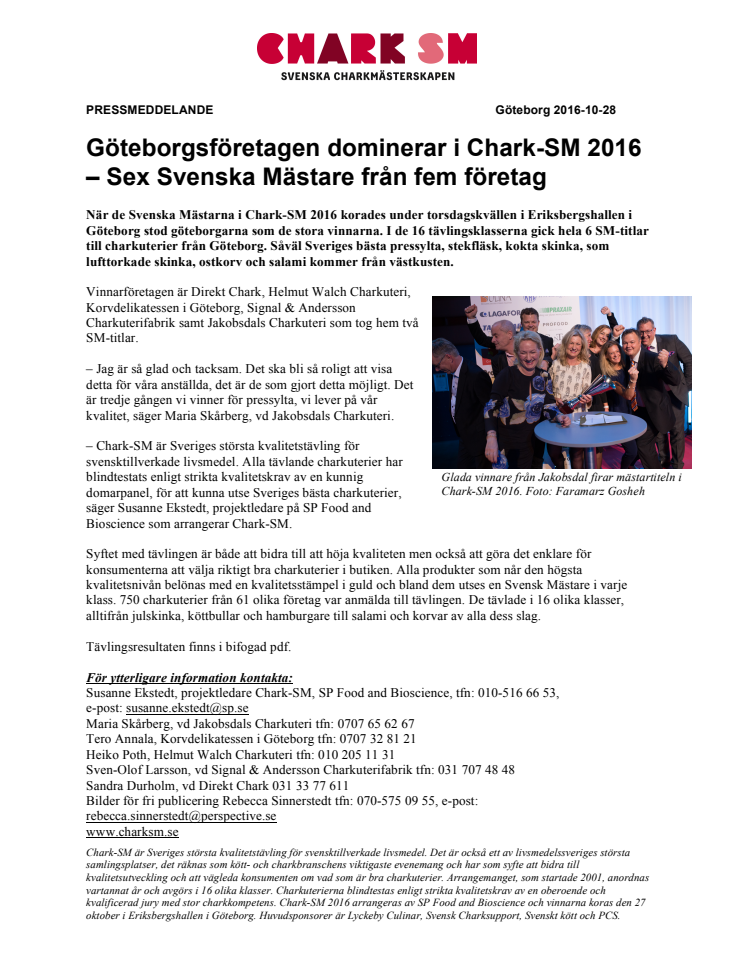 Göteborgsföretagen dominerar i Chark-SM 2016  – Sex Svenska Mästare från fem företag