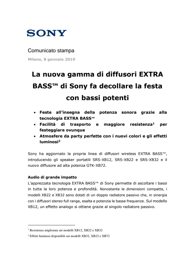 La nuova gamma di diffusori EXTRA BASS™ di Sony fa decollare la festa con bassi potenti