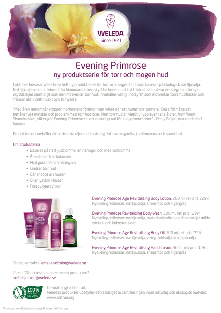 Evening Primrose - ny produktserie för torr och mogen hud