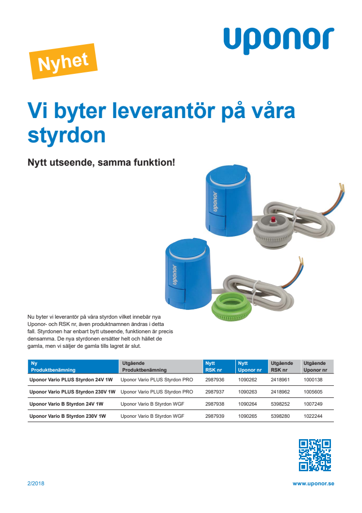 Vi byter leverantör på våra styrdon