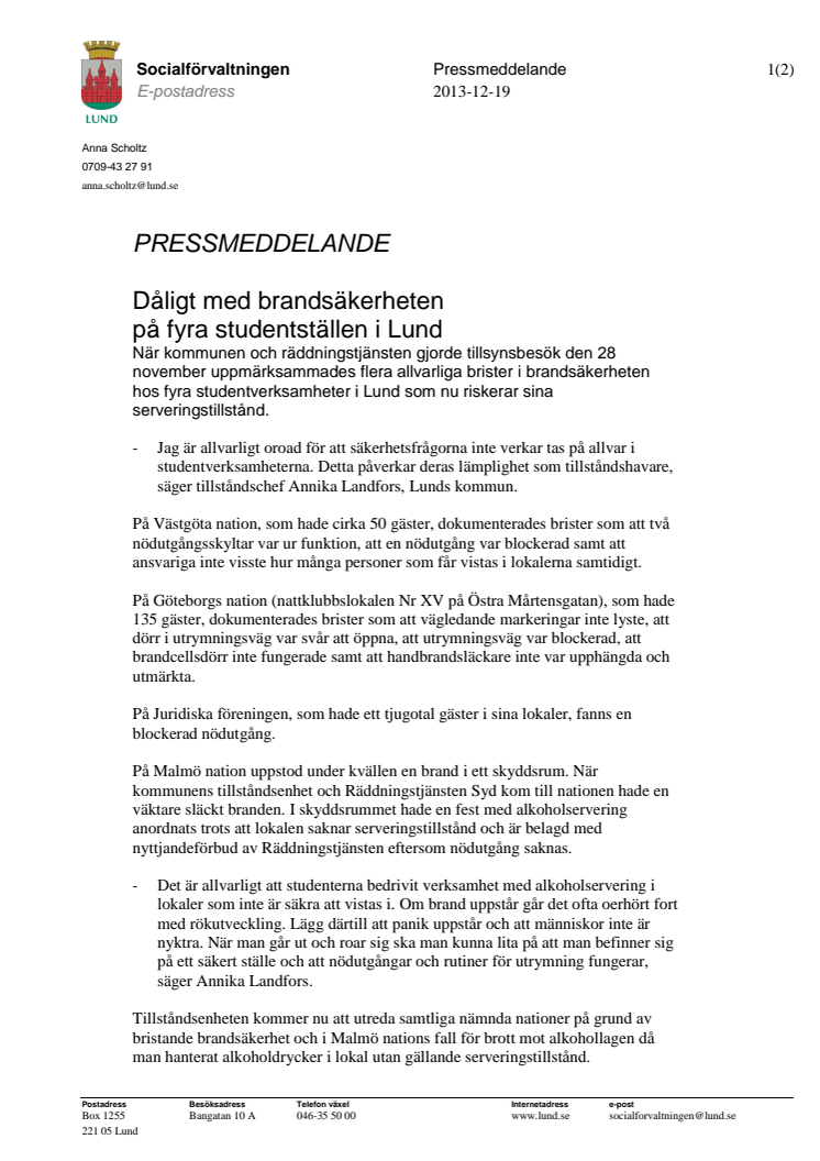 Dåligt med brandsäkerheten på fyra studentställen i Lund