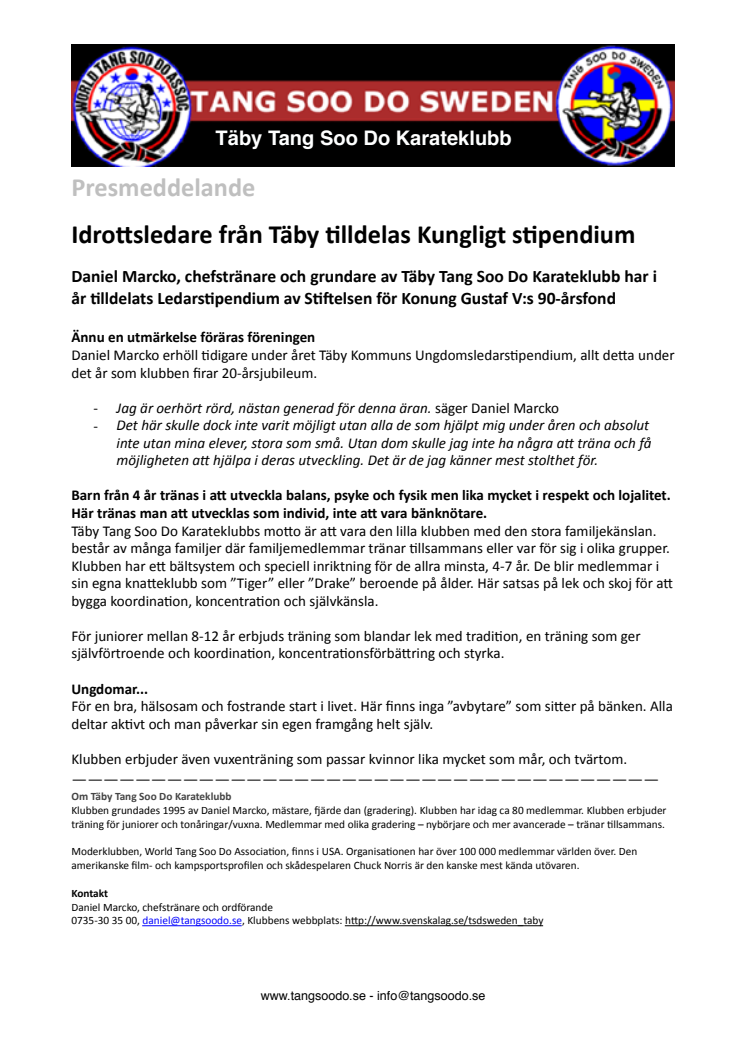 Idrottsledare från Täby tilldelas kungligt stipendium