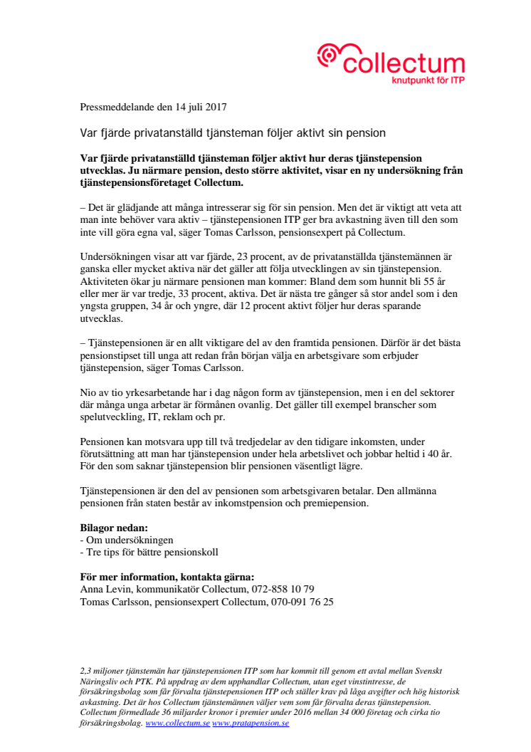 Var fjärde privatanställd tjänsteman följer aktivt sin pension