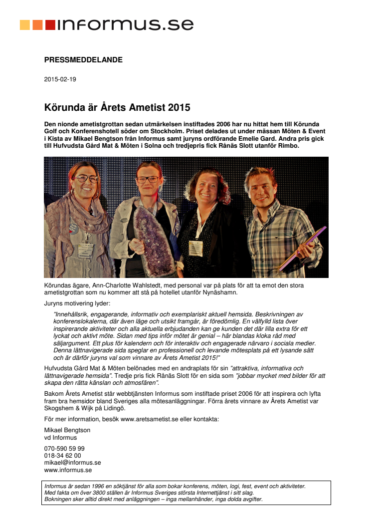 Körunda är Årets Ametist 2015