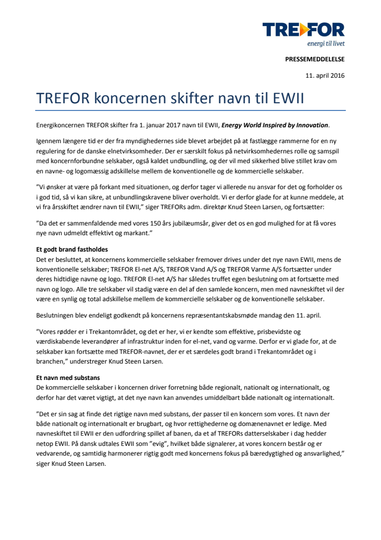 TREFOR koncernen skifter navn til EWII