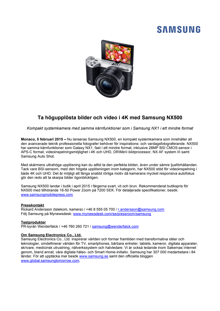 Ta högupplösta bilder och video i 4K med Samsung NX500