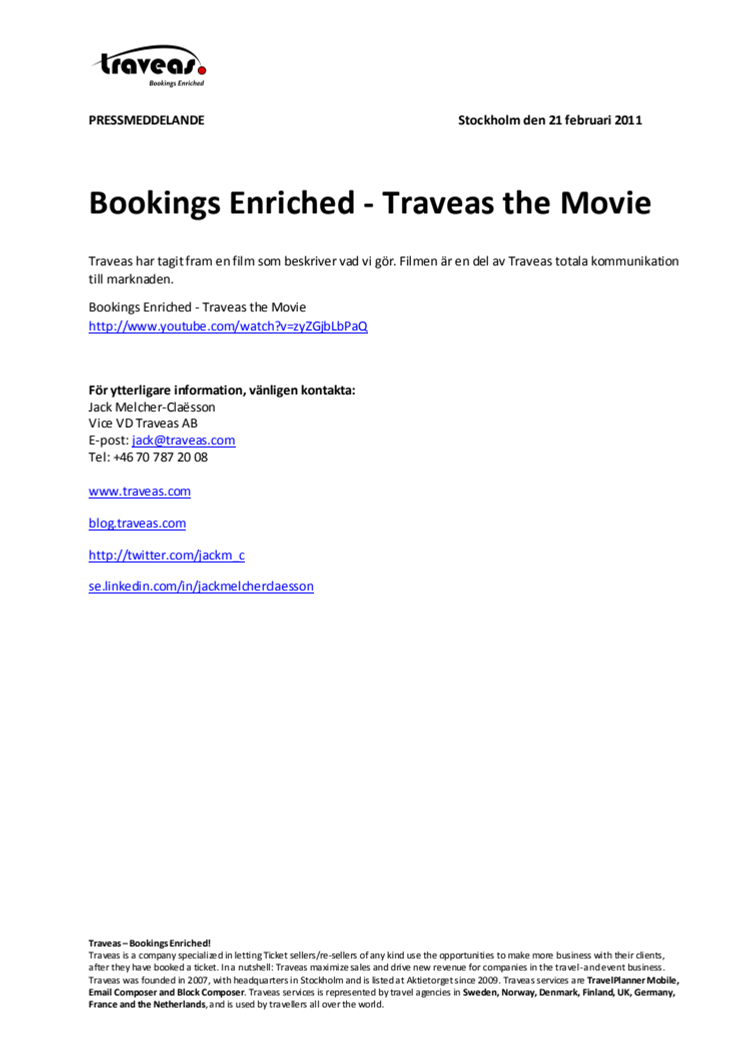 Bookings Enriched - Traveas the Movie   