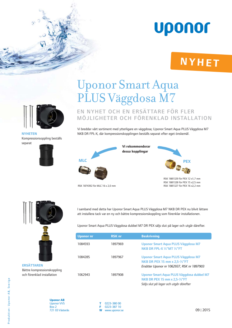 Uppdatering - Uponor Smart Aqua PLUS Väggdosa M7