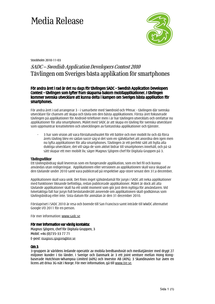 SADC – Swedish Application Developers Contest 2010  