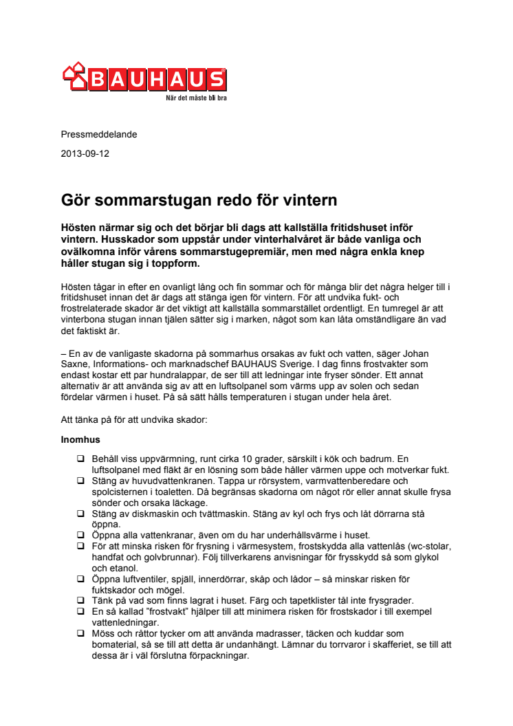 Gör sommarstugan redo för vintern 