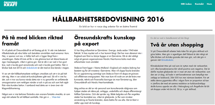 Skärmklipp hållbarhetsredovisning 2016