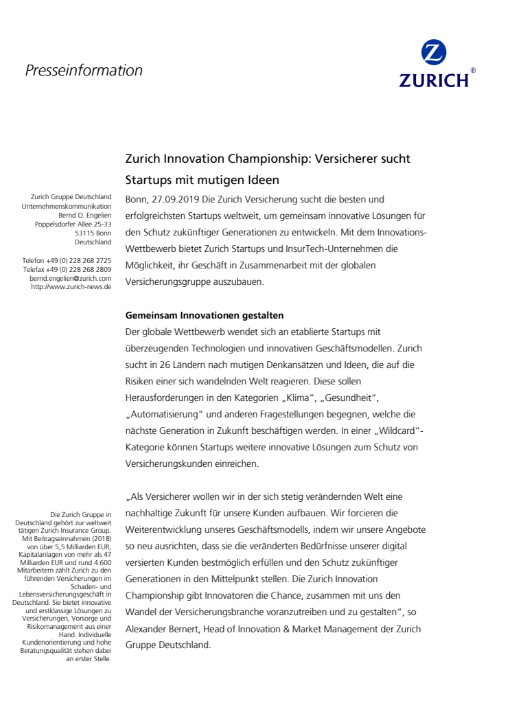 Zurich Innovation Championship: Versicherer sucht Startups mit mutigen Ideen 
