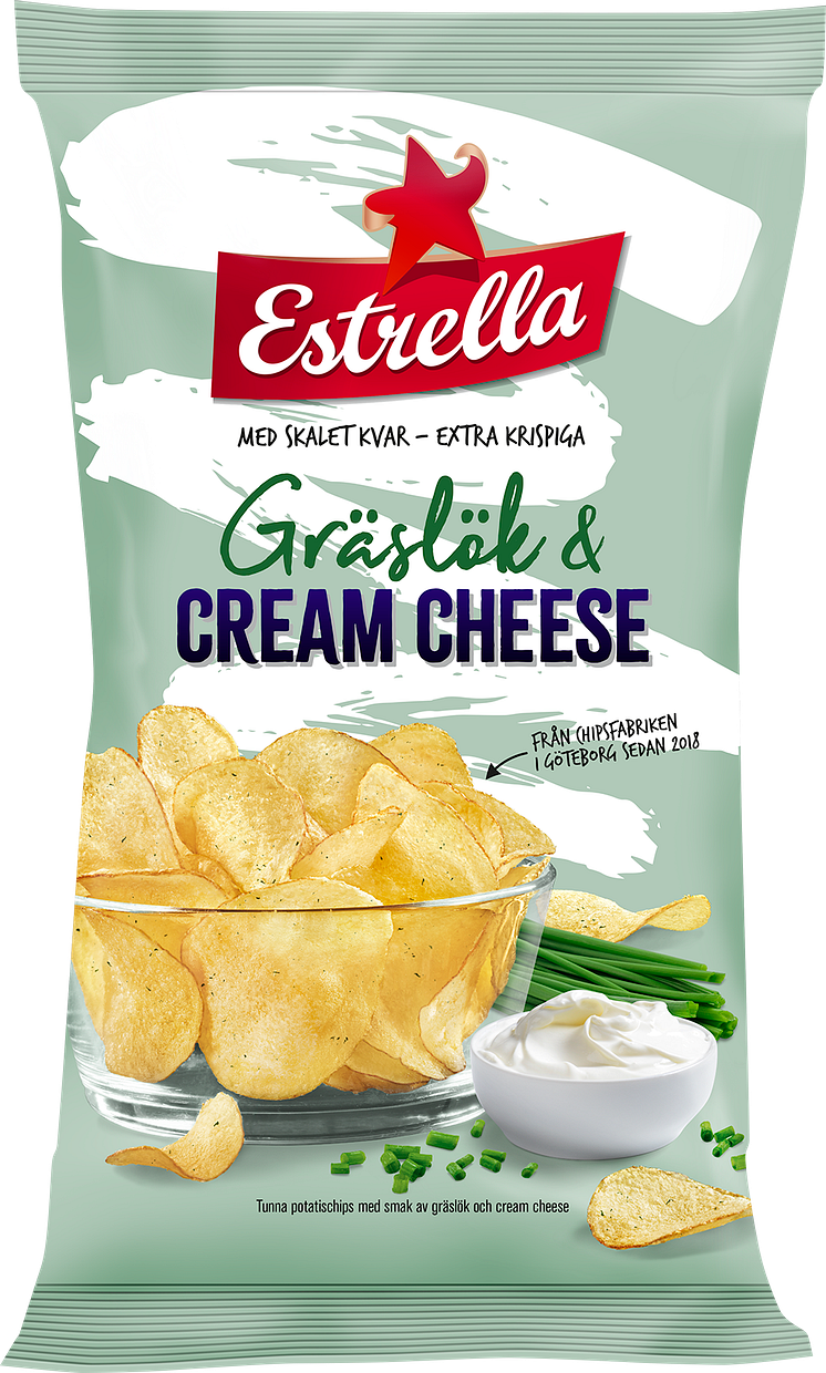 Estrella potatischips Gräslök & Cream Cheese, 2018 