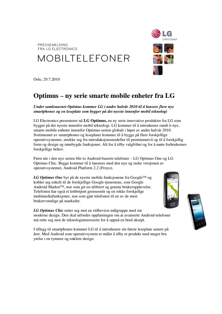 Optimus – ny serie smarte mobile enheter fra LG 